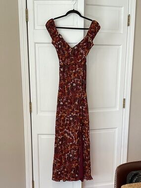 Burgundy Multicolor V-Neck Maxi Dress